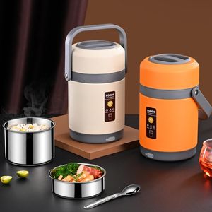 Boîte à lunch électrique chauffante USB en acier inoxydable à trois niveaux avec couvercle en PP, étanche, compatible lave-vaisselle et micro-ondes, pour le bureau et l'école - Product Image 3