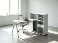Scrivania Ergonomica Modulare Moderna a Posto Singolo per Ufficio, Ecologica in MDF con Cassetti Verniciati a Polvere e Spazio di Archiviazione Aperto, Arredamento Commerciale