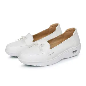 Zapatos de cuero de vaca para mujer, calzado de enfermera antideslizante para trabajo en Hospital, color blanco, cómodo, venta al por mayor