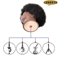 Kit de tête de mannequin afro en cheveux humains 100% teignables avec support, tête d'entraînement bouclée à faible chute de cheveux pour tressage et coiffage de cheveux africains