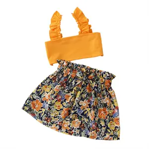 Ropa de moda para bebés y niñas pequeñas, Top con tirantes y volantes, falda Floral Bohemia, traje de verano, conjunto de dos piezas