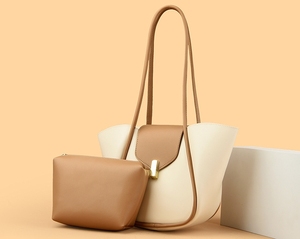 Sac fourre-tout élégant pour femmes, ensemble <span class=keywords><strong>de</strong></span> 2 pièces, grande capacité, sac à bandoulière <span class=keywords><strong>en</strong></span> similicuir, sac à main <span class=keywords><strong>de</strong></span> <span class=keywords><strong>travail</strong></span> tendance avec pochette assortie - Product Image 1