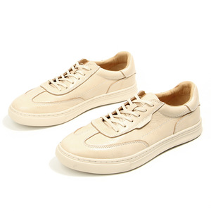 Off <b>White</b> Slightly Distressed Vegetable Tanned Leather Sneakers <b>Lace</b> Up Cushioned Youth Walking Style Shoes - Product Image 3