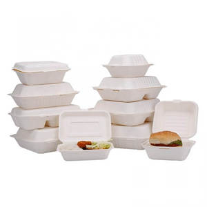 Biodegradable Sugarcane Bamboo Fiber Pulp Food Tray Sugarcane Bagasse fast food Lunch Box with Lid takeway container