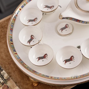 Service à thé de luxe européen 8 pièces en porcelaine fine avec grand plateau, incluant accessoires pour café et thé - Product Image 4