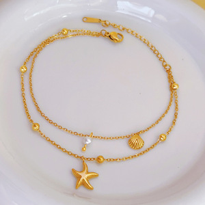 สร้อยข้อเท้าเปลือกหอยแฟชั่น - ทอง 18K สุดหรู - สร้อยข้อเท้าสไตล์ทะเลสำหรับผู้หญิง - มีจำหน่ายราคาส่ง - Product Image 3