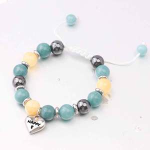 Pulsera de aventurina verde natural, jade amarillo y piedra negra con dije de corazón, ajustable para niños y mujeres - Product Image 5
