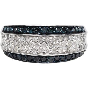 Jewelspaark Diamond Band <b>Ring</b> 1.00 Cttw White & Blue Round Cut Pave Setting 925 Sterling <b>Silver</b> Wedding <b>Ring</b> - Product Image 2