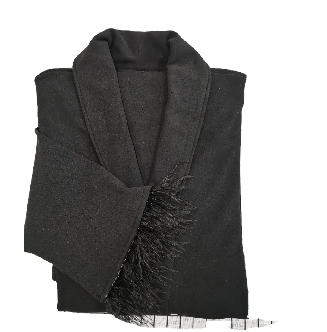 Wholesale adult luxury fashion bathrobe women customized microfiber robe feather black robes for home