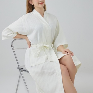 Peignoir long en tricot gaufré pour femme, doux, longueur intégrale, vêtement d'intérieur, robe <span class=keywords><strong>de</strong></span> <span class=keywords><strong>nuit</strong></span>, logo personnalisé, spa, maison - Product Image 4