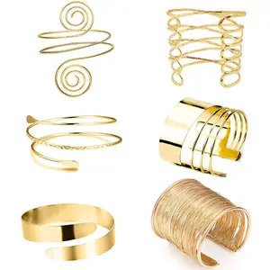 Minimalist Arm Bracelet Gold Metal Open Upper Arm Cuff Bangle Personality Adjustable Armlet Armband Set for Women Girls