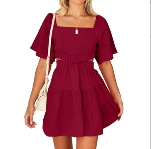 Abiti estivi da <span class=keywords><strong>donna</strong></span> collo quadrato maniche corte Crossover vita Casual Mini <span class=keywords><strong>abito</strong></span> da festa - Product Image 2