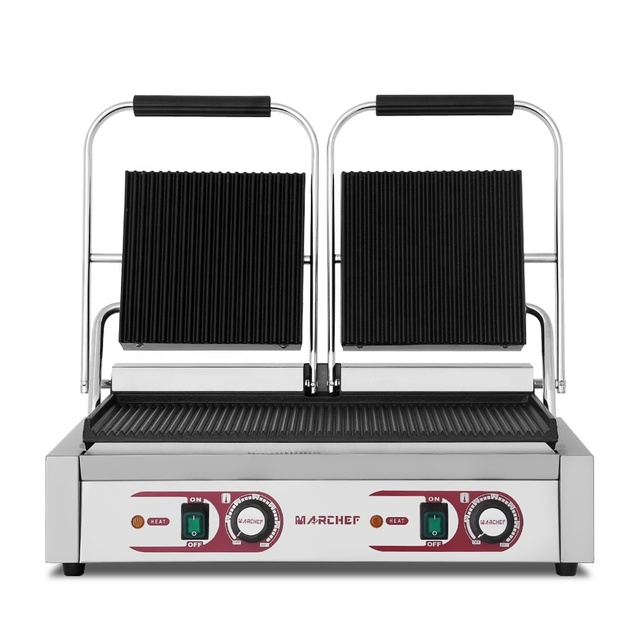 CE OEM Electric Full Ribbed Contact Panini Grill Sandwich Press