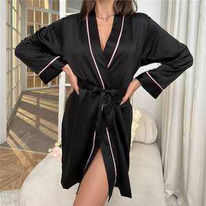 Bata de lujo sedosa para mujer, con cuello en V, pijama, albornoz, ropa de noche hasta la rodilla, bata de dormir holgada y sexy - Product Image 1