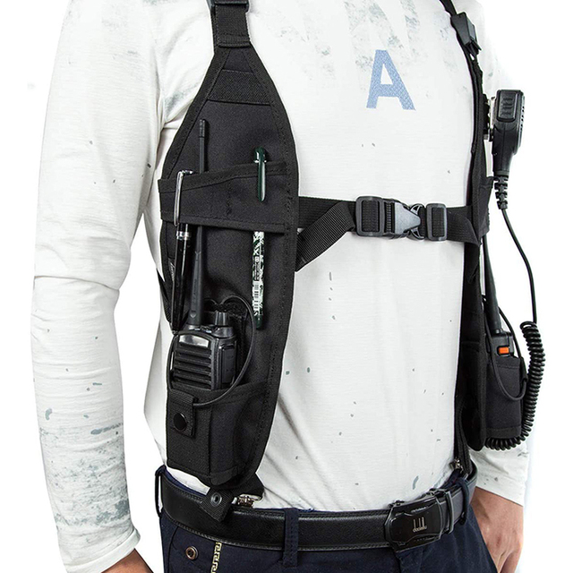 BSCI Factory Universal Double Radio Shoulder Harness Holster Chest Rig Tactical Vest Bag High Visibility Polyester Anti-Theft
