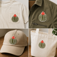 Écusson brodé personnalisé rond vert Cactus avec fleur rouge et détails de broderie, badge logo pour vêtements et sacs, vente en gros usine