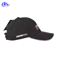 Casquette de baseball de course personnalisée avec broderie 3D, noire, avec visière imprimée par sublimation et passepoil violet, style Dad Hat, souvenir d'événement