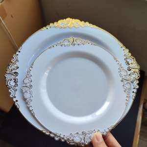 Juego de platos de plástico de oro blanco, 175 Uds., incluye 25 platos para cena, postre, sopa, ensalada, servilleteros, 25 cucharas, cuchillos, tazas para uso en fiestas - Product Image 5