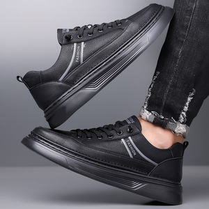 <b>White</b> Casual Leather Sneakers Men Thick Sole Low <b>Heel</b> Cushioned Fashion Chunky Shoes Leisure Style - Product Image 2