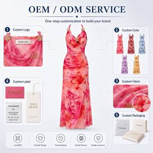Abito lungo da donna senza maniche con stampa floreale digitale, ecologico, in rete, con scollo all'americana e decorazioni in metallo - Product Image 1