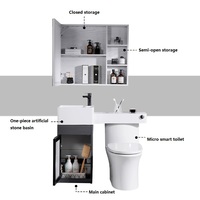 Petite unité de salle de bain moderne, ensemble de vanité de salle d'eau montée au sol avec évier et miroir