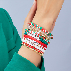 Perles en céramique douce contrastées avec motif de Noël européen et américain, cadeau de vacances, perles de Père Noël - Product Image 1