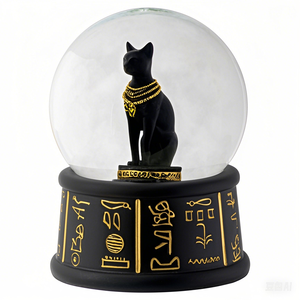 Toptan kar küresi üreticisi özel logo cam kristal top su topu hediye lüks hatıra altın siyah kedi mısır kar küresi - Product Image 1