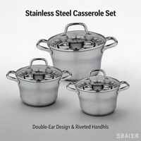 Ensemble de casseroles classiques haut de gamme en acier inoxydable pour induction, avec couvercles en verre, poignées résistantes à la chaleur, compatibles lave-vaisselle et écologiques