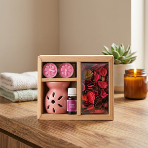 Stiny Essential Oil Gift Set With Pink <b>Ceramic</b> <b>Diffuser</b> Wooden Box Dried Flowers Candles Valentine'S Day Novelty Present - Product Image 3