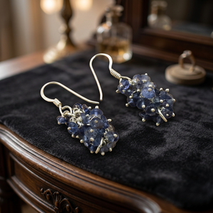 Boucles d'oreilles vintage en forme de fleur, saphir bleu, goutte d'eau, pour femmes, plaqué argent 925, bijoux tendance, cadeau - Product Image 3