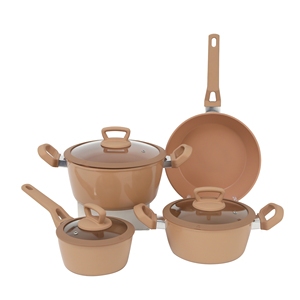 Juego de 7 Piezas de Ollas y <span class=keywords><strong>Sartenes</strong></span> de Aluminio Forjado con Revestimiento Cerámico Color Caramelo Beige, Antiadherentes, Libres de PFOA, Venta al Por Mayor - Product Image 1