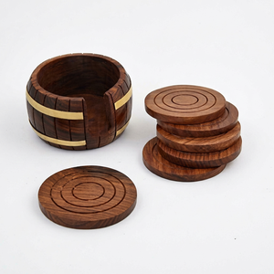 Noyer finition thé sous-verre ensemble de 6 tasses à thé arrondies sous-verre en verre porte-thé en bois cuisine restauration article - Product Image 1