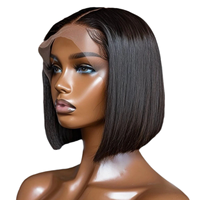 Perruque Lace Front Courte Bob en Cheveux Humains Remy Vietnamiens SDD, Dentelle HD 13x4, Lisse Baguette, Double Tirage, Fournisseur