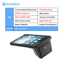 Sistema POS Portátil Android Scangle de 8 Pulgadas con Pantalla HD, CPU de Cuatro Núcleos, Impresora Térmica de 58x40 mm, NFC y Escáner de Códigos de Barras