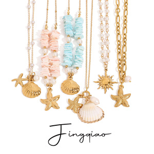 Yueli <b>Beach</b> Style Shell Pearl Necklace Gold Chain Women's Party Jewelry <b>Accessories</b> - Product Image 1