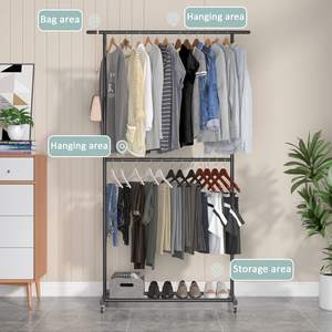 Organisateur de vêtements à double tige de style industriel avec roulettes pour suspendre des vêtements dans <span class=keywords><strong>le</strong></span> salon - Product Image 6