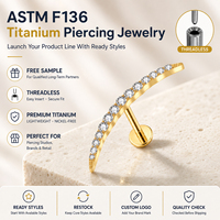 Perhiasan tindik JiaXin ASTM F136 Titanium Grade Implant, tanpa ulir, flat back, labret stud, untuk bibir, helix, conch, dengan inlay zircon berbentuk hati, ukuran 16G