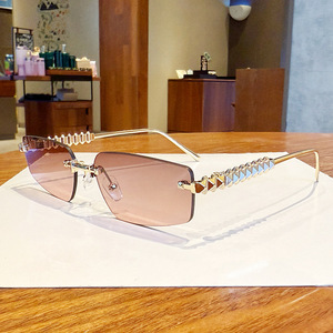 Lunettes de soleil sans monture <span class=keywords><strong>Cartier</strong></span> pour femme, branches à rivets métalliques, verres PC UV400, noires, pour sorties, cyclisme, conduite, scène, fêtes - Product Image 4