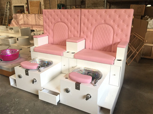 Kisen, nuevo masaje de pies de lujo, silla de pedicura rosa para doble persona con interruptor de agua, cuenco de cristal, luz de Color para salón de uñas de EE. UU. - Product Image 3