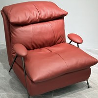 Fauteuil de détente minimaliste moderne, chaise simple en cuir véritable avec structure métallique pour hôtel, chambre et maison
