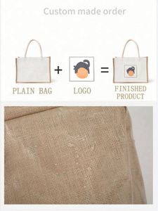 High Quality Custom Printed Logo Burlap Jute Tote <b>Bags</b> <b>Large</b> Capacity Reusable Waterproof for <b>Beach</b> and Shopping - Product Image 6