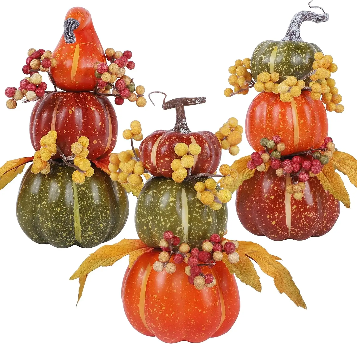 Набор украшений благодарения из 3 искусственных тыкв, декоративная Тыква с кленом и ягодами для урожая осеннего декора