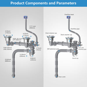 Vendita calda SUS304 lavabo posteriore doppio lavello coperchi di scarico filtro tubo flessibile tubo di fognatura tubo di plastica con tubo di scarico flessibile del <span class=keywords><strong>lavandino</strong></span> - Product Image 2