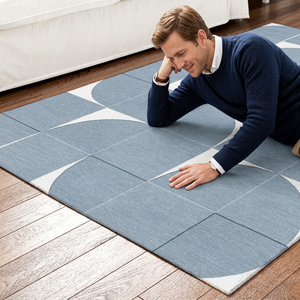 Modern Blue Abstract Area <b>Rug</b> Rectangle Wool Tufted Non-Slip Pet Friendly Living Room <b>Rug</b> Medium Pile for Home Office Prayer - Product Image 2