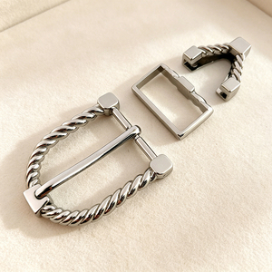 Juego de Hebillas de Cinturón con Anillo en D de Aleación, Diseño de Cuerda Trenzada Plateada para Cinturones Casuales - Product Image 2