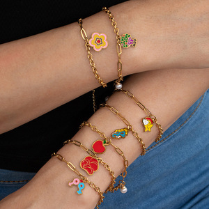 Encantadoras mujeres colorido esmalte Acero inoxidable Animal mar caballo estrella flor encanto enlace cadena perla pulsera Pulseras Mujer - Product Image 1