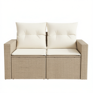 Sofá de Jardín de Dos Plazas en Ratán Sintético Beige, Muebles de Exterior Ajustables con Cojines de Espuma de Alta Densidad - Product Image 1