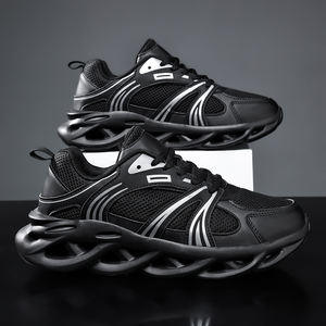 Chaussures de course pour hommes, baskets athlétiques noires, rouges et jaunes, semelle à lame creuse, maille respirante, chaussures de marche, chaussures de sport tendance - Product Image 6