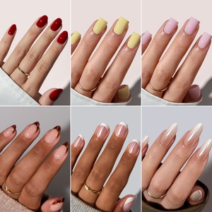 Custom Logo Short Almond Square Artificial Fake Nails Press on Wholesale Soft <b>Gel</b> Handmade French Tip Press on Nails <b>Kit</b> En <b>Gel</b> - Product Image 4