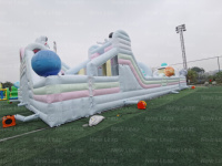 Parc d'attractions New Leap Space Underwater World, château gonflable blanc avec toboggan combiné, parcours d'obstacles Yuedong